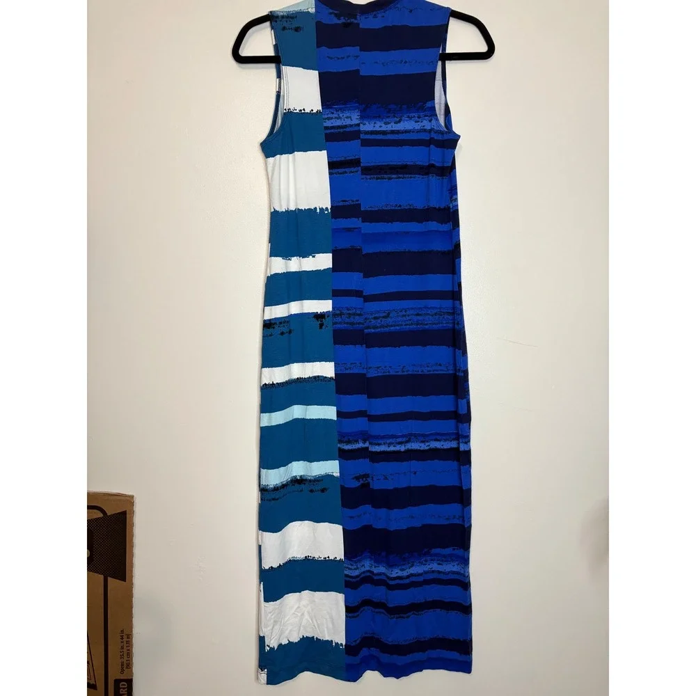 Corey Lynn Calter Blue Stripe Sleeveless Midi‎ Dress Small Made in USA Stretch
